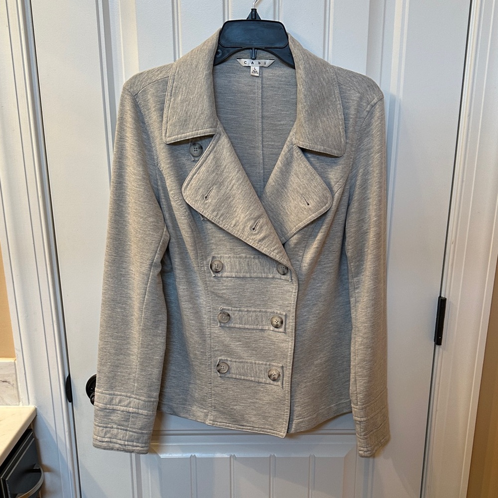 CAbi Double-Breasted Pea Coat in Light Gray